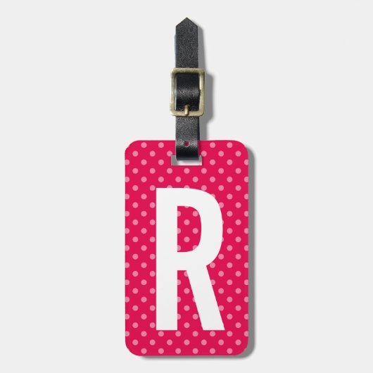 Aangepast roze monogram polka stippen reizen bagag bagagelabel (Voorkant verticaal)