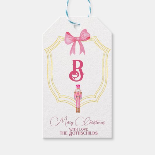 Aangepast roze monogram voedingskraker Gift Labels Cadeaulabel (Voorkant)