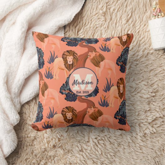 Aangepast roze, Oranje en Navy Safari-lionpatroon Kussen (Deken)