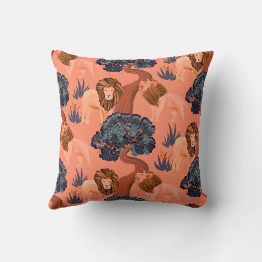 Aangepast roze, Oranje en Navy Safari-lionpatroon Kussen (Achterkant)