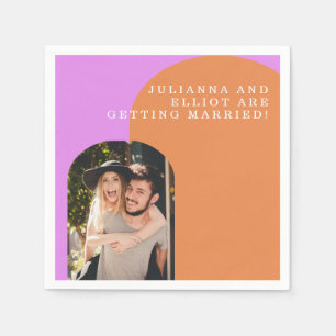 Aangepast roze Oranje Retro FotoEngagement Party Servet