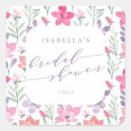 Aangepast roze Paarse Waterverf Floral Vrijgezelle Vierkante Sticker