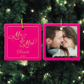 Aangepast roze Pas getrouwd paar Keramisch Ornament