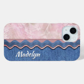 Aangepast roze pasta-marmer op Jeans blauw Case-Mate iPhone Case (Achterkant (horizontaal))