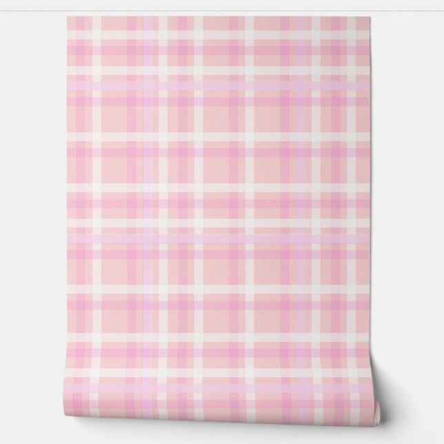 Aangepast Roze Plaid Accent Wall Paper Behang (Afrollen)