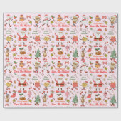 Aangepast Roze Retro Kerstverpakking Papier (Vlak)