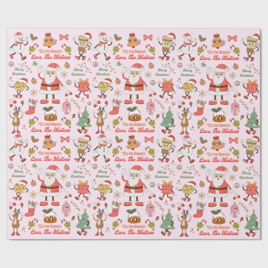 Aangepast Roze Retro Kerstverpakking Papier (Vlak)