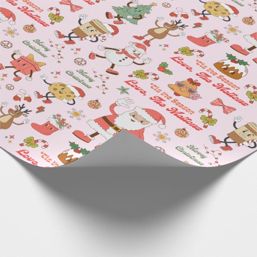 Aangepast Roze Retro Kerstverpakking Papier (Hoek)