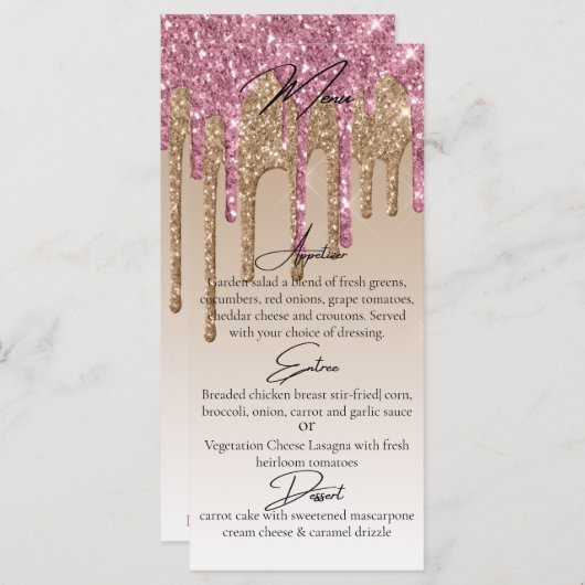 Aangepast roze rood glitter elegant elegant diner menu (Voorkant / Achterkant)