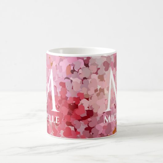 Aangepast roze rood hart Sjabloon monogram Initiaa Koffiemok (Center)