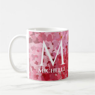 Aangepast roze rood hart Sjabloon monogram Initiaa Koffiemok