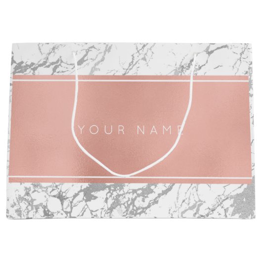 Aangepast roze roze goudmetallisch minimaal marmer groot cadeauzakje (Voorkant)