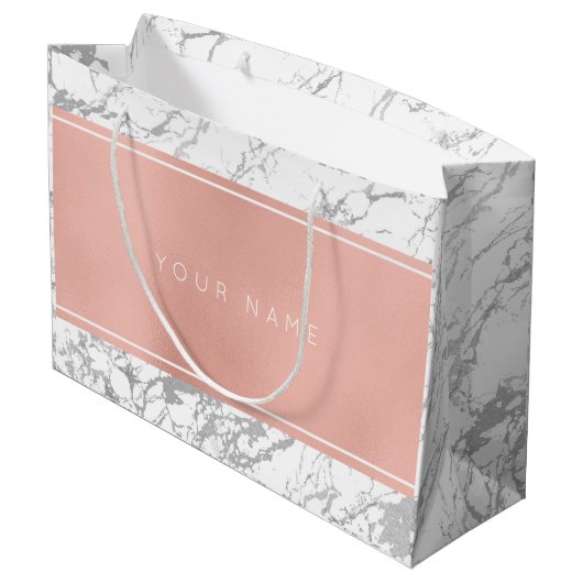 Aangepast roze roze goudmetallisch minimaal marmer groot cadeauzakje (Achterkant Gekanteld)
