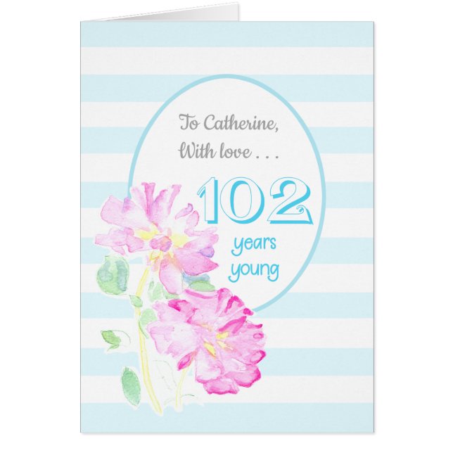 Aangepast roze rozen en stripes 102e verjaardag (Voorkant)