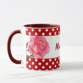 Aangepast roze rozen Floral Art Polka Dot Mok (Links)