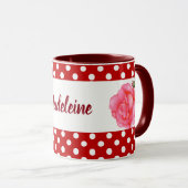 Aangepast roze rozen Floral Art Polka Dot Mok (Voorkant rechts)