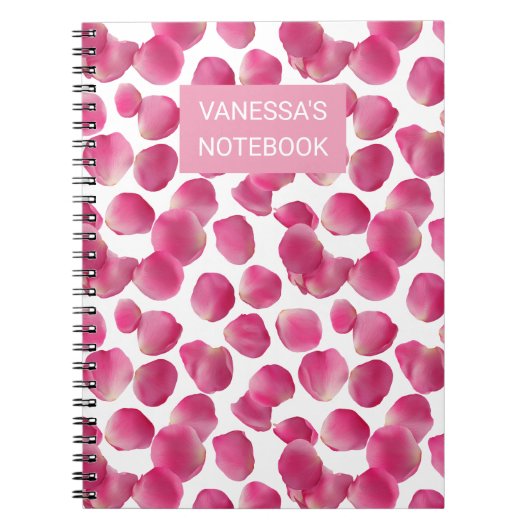 Aangepast Roze Rozenblaadjes Patroon Notitieboek (Voorkant)