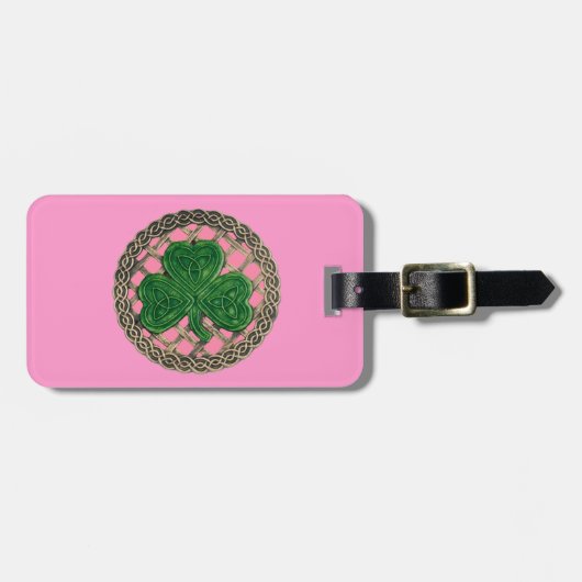 Aangepast roze Shamrock Celtic Knots Bagagelabel (Voorkant horizontaal)
