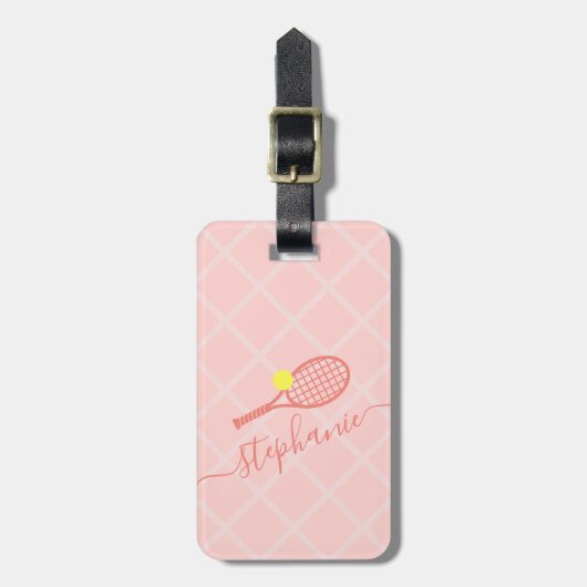 Aangepast roze tennismonogram bagagelabel (Voorkant verticaal)