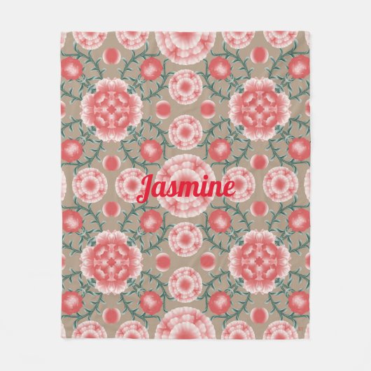  aangepast roze ventilator Plant patroon Fleece Deken (Voorkant)