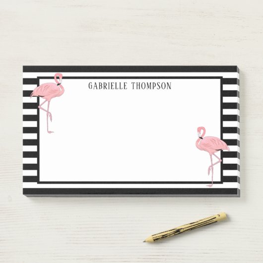 Aangepast roze ventilatoren zwart-wit strippatroon post-it® notes (Op bureau)