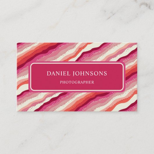 Aangepast Roze Wit Rood Sinaasappel Wave Monogram Visitekaartje (Voorkant)