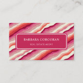 Aangepast Roze Wit Rood Sinaasappel Wave Monogram Visitekaartje (Voorkant)