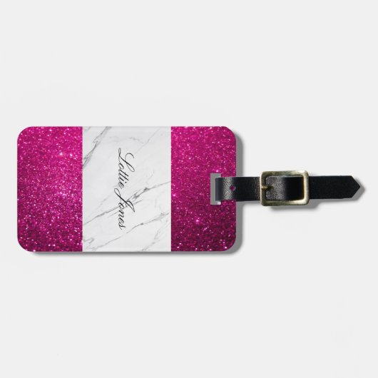 Aangepast roze witte glitter afdrukken bagagelabel (Voorkant horizontaal)