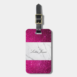 Aangepast roze witte glitter afdrukken bagagelabel