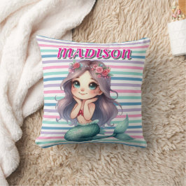 Aangepast Roze Zeemeermin gestreept patroon Kussen
