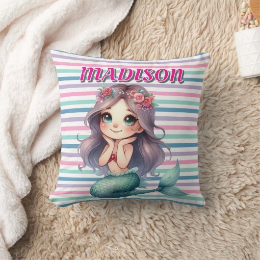 Aangepast Roze Zeemeermin gestreept patroon Kussen (Deken)