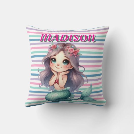 Aangepast Roze Zeemeermin gestreept patroon Kussen (Achterkant)