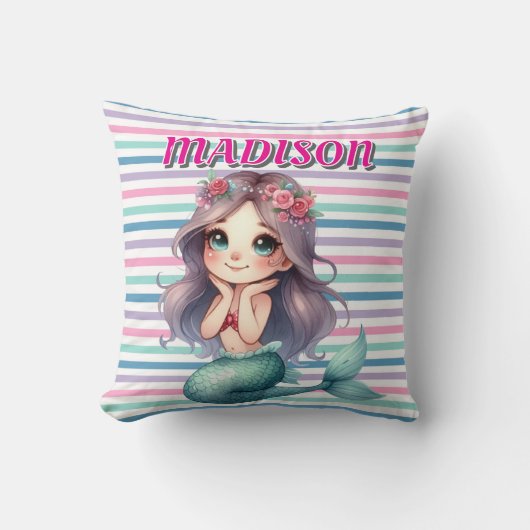 Aangepast Roze Zeemeermin gestreept patroon Kussen (Voorkant)