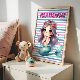 Aangepast Roze Zeemeermin gestreept patroon Poster