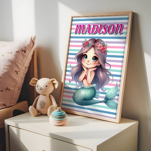 Aangepast Roze Zeemeermin gestreept patroon Poster