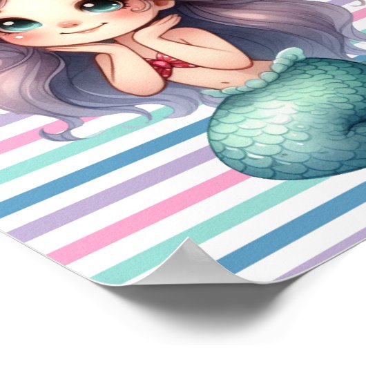 Aangepast Roze Zeemeermin gestreept patroon Poster (Hoek)