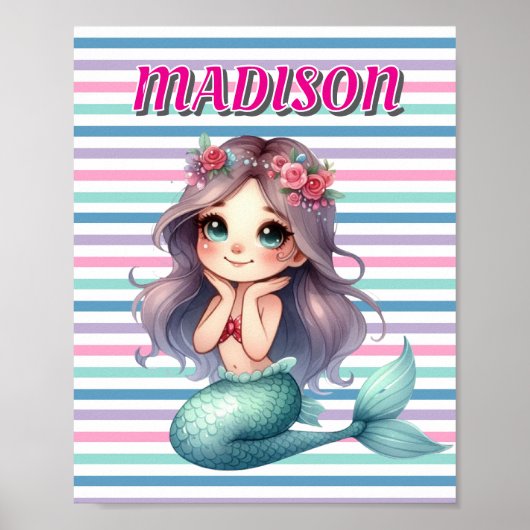 Aangepast Roze Zeemeermin gestreept patroon Poster (Voorkant)