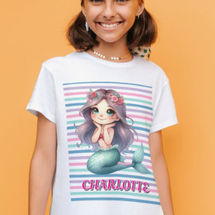 Aangepast roze zeemeermin gestreept patroon  t-shirt