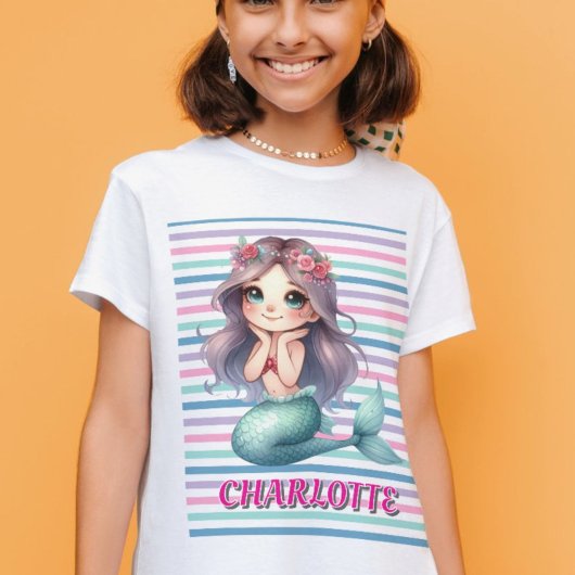 Aangepast Roze Zeemeermin gestreept patroon T-shirt