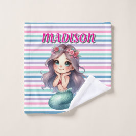 Aangepast Roze Zeemeermin gestreept patroon Washandje