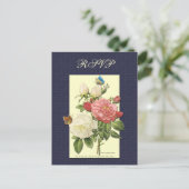 Aangepast RSVP Briefkaart voor botanische roze roz (Staand voorkant)