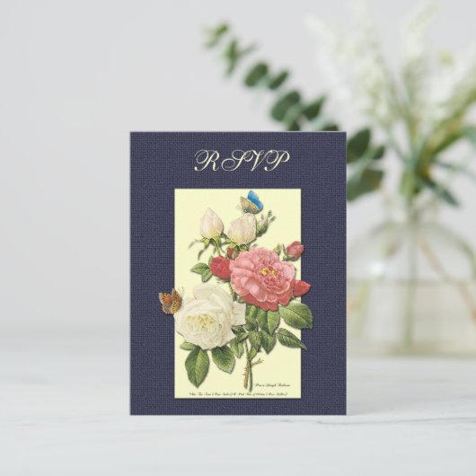 Aangepast RSVP Briefkaart voor botanische roze roz (Staand voorkant)