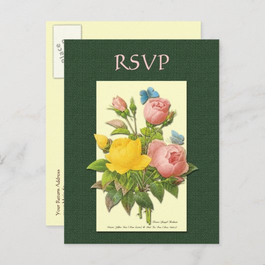 Aangepast RSVP Briefkaart voor botanische roze roz (Voorkant / Achterkant)