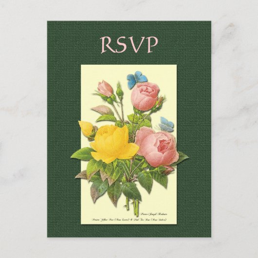 Aangepast RSVP Briefkaart voor botanische roze roz (Voorkant)