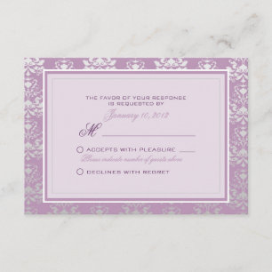 Aangepast RSVP van African Violet & Silver Damask  Kaartje