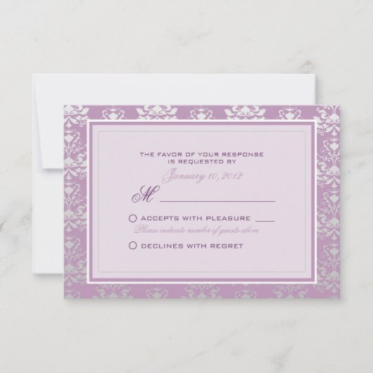 Aangepast RSVP van African Violet & Silver Damask Kaartje (Voorkant)