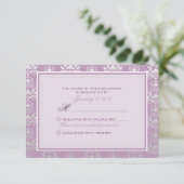Aangepast RSVP van African Violet & Silver Damask Kaartje (Staand voorkant)