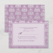 Aangepast RSVP van African Violet & Silver Damask Kaartje (Voorkant / Achterkant)