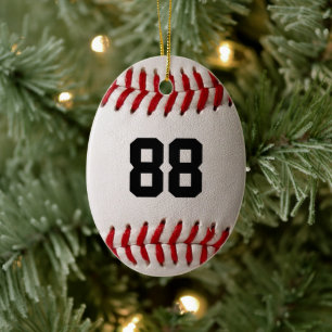 Aangepast rugnummer honkbalspeler ontwerp keramisch ornament
