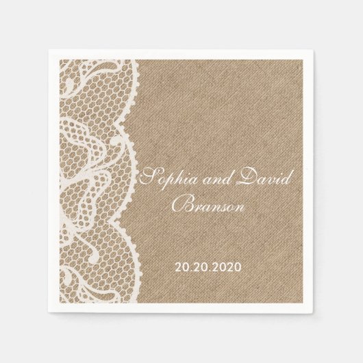 Aangepast Rustic Burlap en Lace Wedding Servet (Voorkant)